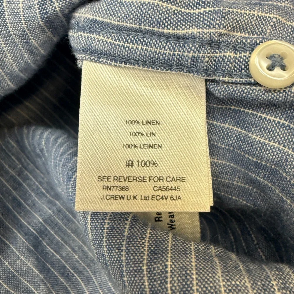 J Crew Shirt Mens Large Blue Striped Baird McNutt Irish Linen Preppy Coast Beach - Picture 5 of 8
